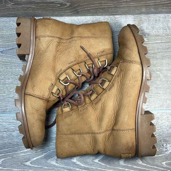 Sorel Phoenix Short Lace Waterproof Camel Leather Women's Sz 8 Lace-Up Boots - Picture 9 of 11